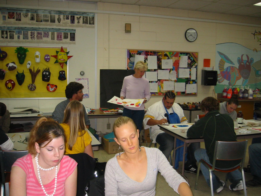 art education students at work