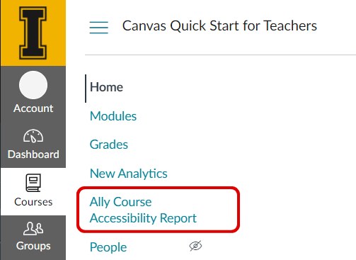 Example of what Ally Course Accessibility Report shows