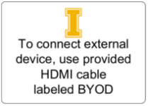 To connect external device, use provided HDMI cable labeled BYOD